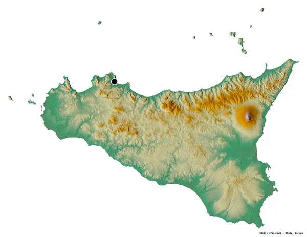 Shape Sicily Autonomous Region Italy Its Capital Isolated White Background — Stock Photo, Image