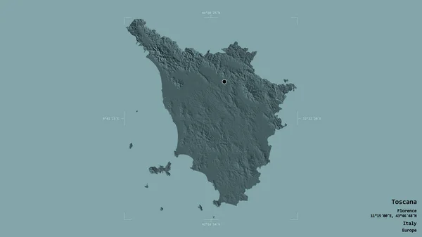 Toscana Területe Olaszország Régiója Szilárd Háttérrel Elszigetelve Egy Georeferált Határoló — Stock Fotó