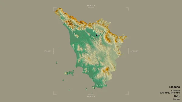 Området Toscana Regionen Italien Isolerat Solid Bakgrund Georefererad Avgränsningsbox Etiketter — Stockfoto