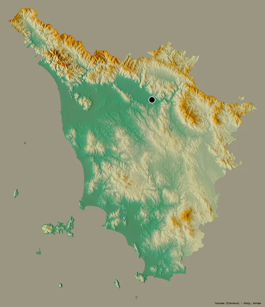 Forma Toscana Região Itália Com Sua Capital Isolada Fundo Cor — Fotografia de Stock