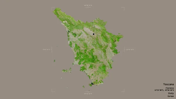Area Toscana Region Italy Isolated Solid Background Georeferenced Bounding Box — Stock Photo, Image