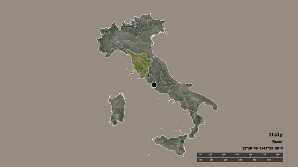 Zdesperowany Kształt Włoch Stolicą Głównym Oddziałem Regionalnym Oddzielonym Obszarem Toskanii — Zdjęcie stockowe