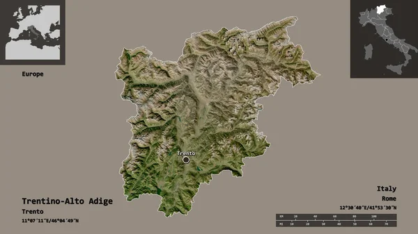 Kształt Trentino Alto Adige Autonomicznego Regionu Włoch Jego Stolicy Skala — Zdjęcie stockowe