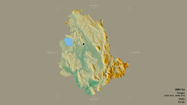 イタリアの領域であるウンブリアのエリアは 洗練された境界ボックス内のしっかりとした背景に隔離されています ラベル 地形図 3Dレンダリング — ストック写真