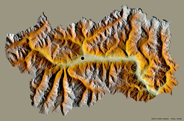 İtalya 'nın özerk bölgesi Valle d' Aosta 'nın şekli, başkenti katı bir renk arkaplanı ile izole edilmiştir. Topografik yardım haritası. 3B görüntüleme