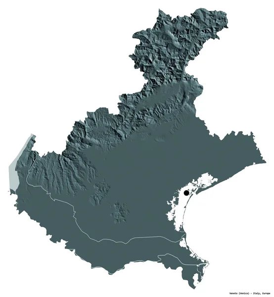 イタリアの地域であるヴェネト州の形で その首都は白い背景に隔離されています 色の標高マップ 3Dレンダリング — ストック写真