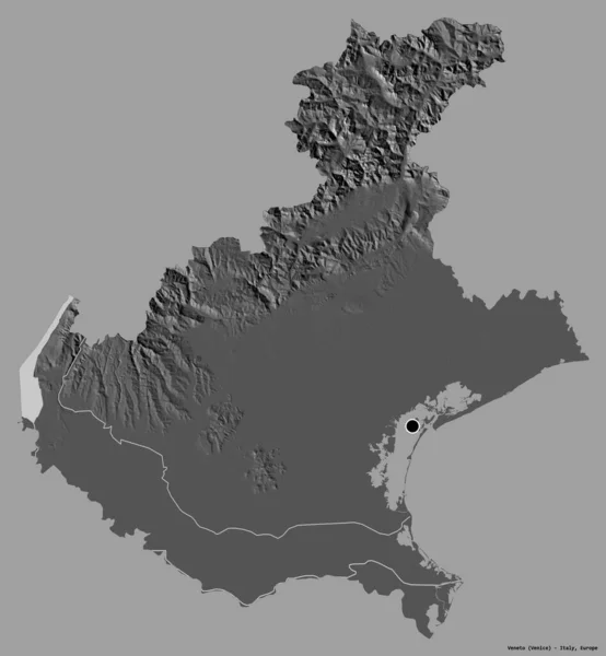 イタリアの地域であるヴェネト州の形で その首都はしっかりとした色の背景に隔離されています 標高マップ 3Dレンダリング — ストック写真