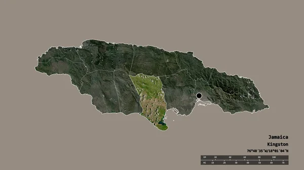 Desaturated Σχήμα Της Τζαμάικα Πρωτεύουσα Κύρια Περιφερειακή Διαίρεση Και Την — Φωτογραφία Αρχείου
