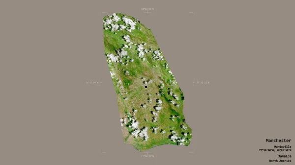 曼彻斯特的地区 牙买加教区 孤立在一个坚实的背景在一个地理参考的包围盒 卫星图像 3D渲染 — 图库照片