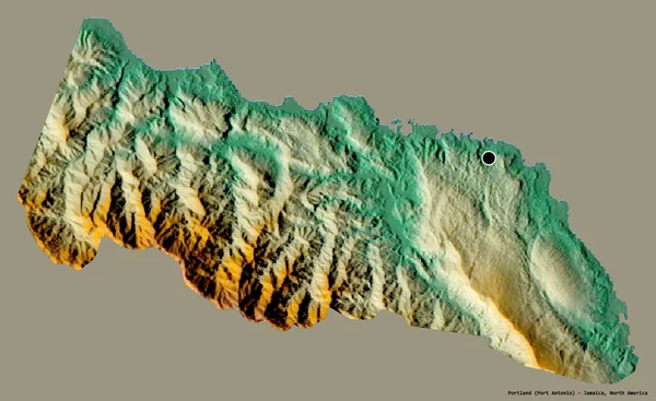 Kształt Portland Parafii Jamajki Stolicą Odizolowaną Solidnym Tle Koloru Mapa — Zdjęcie stockowe