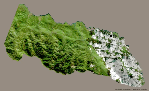牙买加教区波特兰的形状 其首都以纯色背景隔离 卫星图像 3D渲染 — 图库照片
