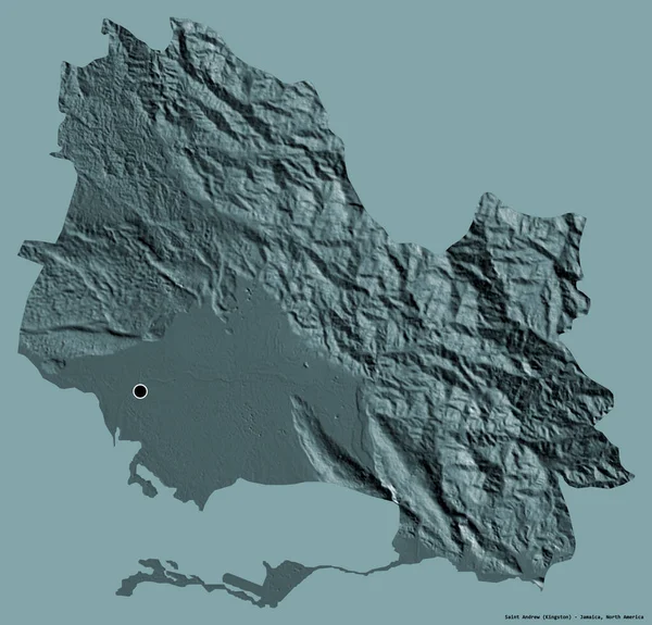 牙买加教区圣安德鲁区的形状 其首都以纯色背景隔离 彩色高程图 3D渲染 — 图库照片
