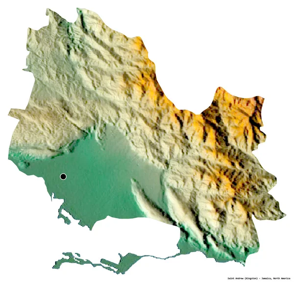 牙买加教区圣安德鲁区的形状 其首都被白色背景隔离 地形浮雕图 3D渲染 — 图库照片