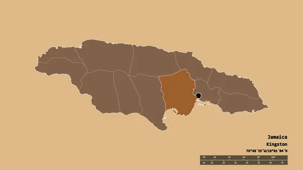Forme Dénaturée Jamaïque Avec Capitale Principale Division Régionale Région Séparée — Photo