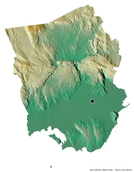 ジャマイカの教区である聖カトリーヌの形で その首都は白い背景に孤立している 地形図 3Dレンダリング — ストック写真