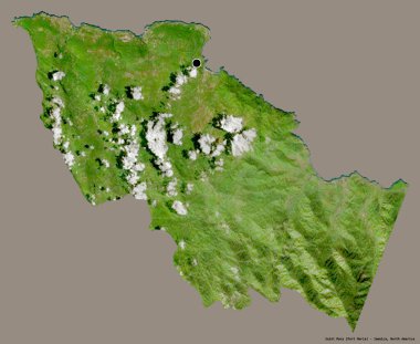 Jamaika 'nın St. Mary semti, başkenti koyu renk arka planda izole edilmiş. Uydu görüntüleri. 3B görüntüleme