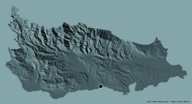 Jamaika 'nın başkenti Saint Thomas' ın katı renk arkaplanı ile izole edilmiş hali. Renkli yükseklik haritası. 3B görüntüleme