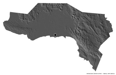 Beyaz arka planda başkenti izole edilmiş, Jamaika kilisesi Westmoreland 'in şekli. Çift seviyeli yükseklik haritası. 3B görüntüleme
