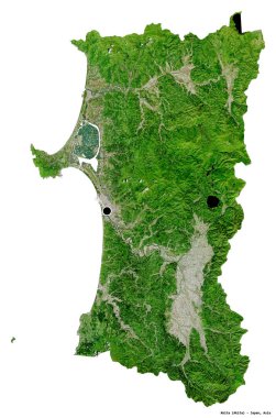 Japonya 'nın başkenti Akita' nın beyaz arka planda izole edilmiş hali. Uydu görüntüleri. 3B görüntüleme