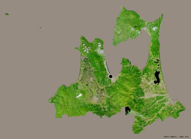Japonya 'nın başkenti Aomori' nin katı renk arkaplanı ile izole edilmiş hali. Uydu görüntüleri. 3B görüntüleme