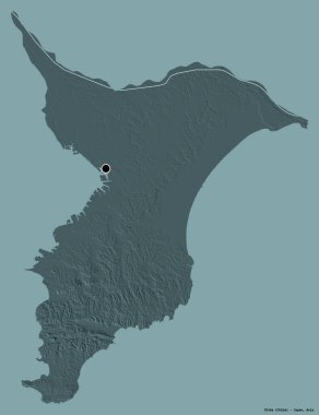 Japonya 'nın başkenti Chiba' nın katı renk arkaplanı ile izole edilmiş hali. Renkli yükseklik haritası. 3B görüntüleme