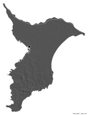Japonya 'nın başkenti Chiba' nın beyaz arka planda izole edilmiş hali. Çift seviyeli yükseklik haritası. 3B görüntüleme