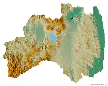 Japonya 'nın başkenti Fukushima' nın beyaz arka planda izole edilmiş hali. Topografik yardım haritası. 3B görüntüleme