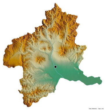 Japonya 'nın başkenti Gunma' nın beyaz arka planda izole edilmiş hali. Topografik yardım haritası. 3B görüntüleme