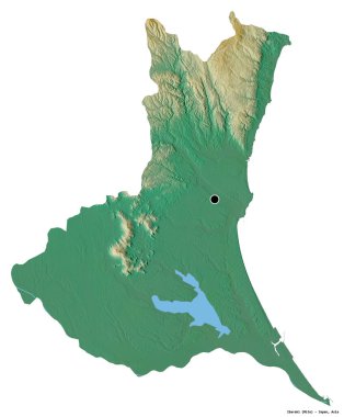 Japonya 'nın başkenti Ibaraki' nin beyaz arka planda izole edilmiş hali. Topografik yardım haritası. 3B görüntüleme