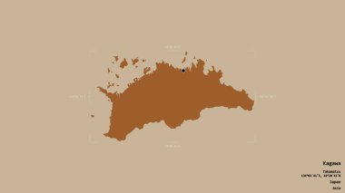 Kagawa bölgesi, Japonya vilayeti, jeoreferatlı bir sınır kutusunda sağlam bir arka planda izole edilmiş. Etiketler. Desenli dokuların bileşimi. 3B görüntüleme