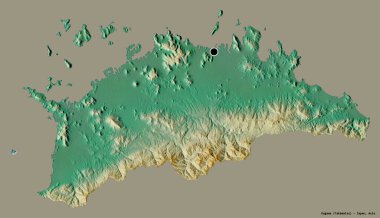 Japonya 'nın başkenti Kagawa' nın katı renk arkaplanı ile izole edilmiş hali. Topografik yardım haritası. 3B görüntüleme