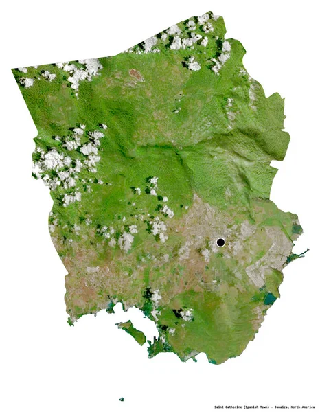 圣凯瑟琳的形状 牙买加教区 其首都被白色背景隔离 卫星图像 3D渲染 — 图库照片