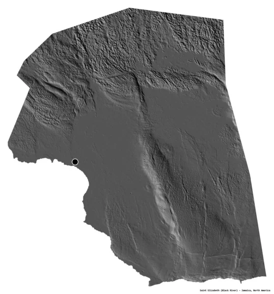 圣伊丽莎白的形状 牙买加教区 其首都被白色背景隔离 Bilevel高程图 3D渲染 — 图库照片