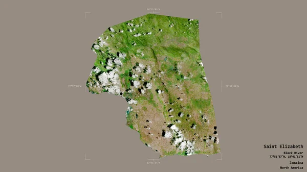 ジャマイカの教区であるセントエリザベスの地域は 洗練された境界の箱の中にしっかりとした背景に隔離されている ラベル 衛星画像 3Dレンダリング — ストック写真