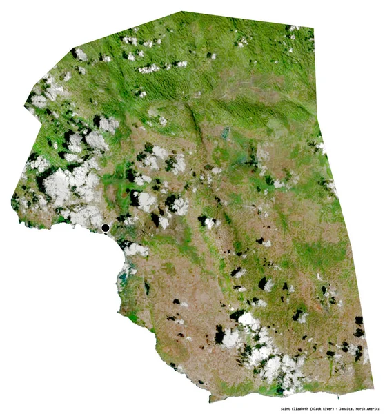 ジャマイカの教区であるセントエリザベスの形で その首都は白い背景に孤立している 衛星画像 3Dレンダリング — ストック写真