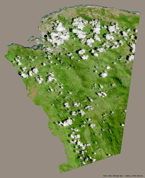ジャマイカの教区であるセント ジェームズの形で その首都はしっかりとした色の背景に隔離されている 衛星画像 3Dレンダリング — ストック写真