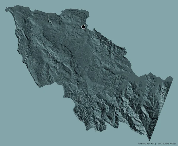 牙买加教区圣玛丽区的形状 其首都以纯色背景隔离 彩色高程图 3D渲染 — 图库照片