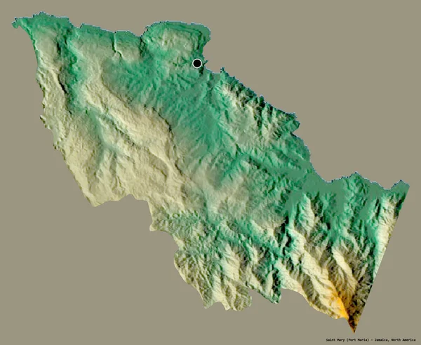 牙买加教区圣玛丽区的形状 其首都以纯色背景隔离 地形浮雕图 3D渲染 — 图库照片