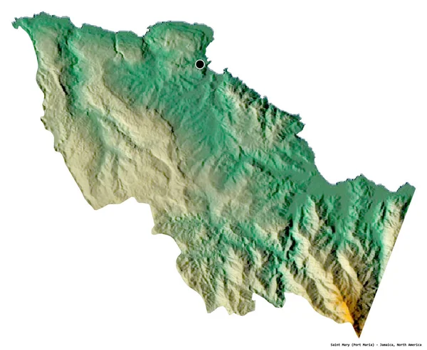 Форма Святой Марии Прихода Ямайки Столицей Изолированы Белом Фоне Топографическая — стоковое фото