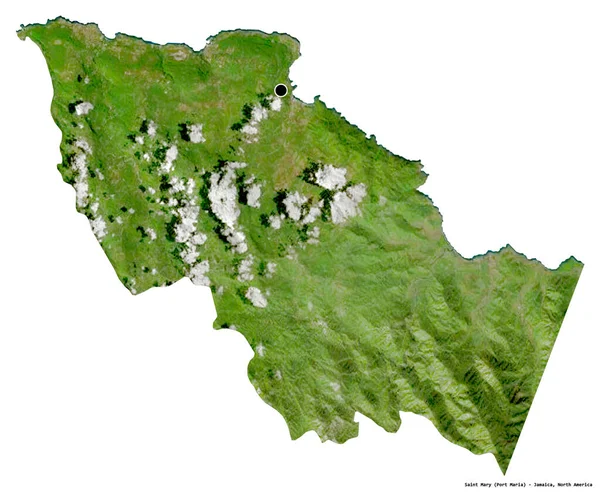 ジャマイカの教区であるセントメアリーの形で その首都は白い背景に孤立している 衛星画像 3Dレンダリング — ストック写真