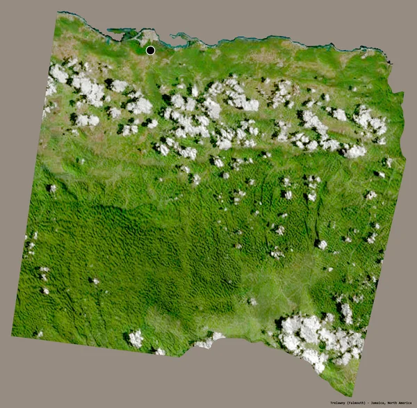 牙买加教区特劳维尼的形状 其首都以纯色背景隔离 卫星图像 3D渲染 — 图库照片