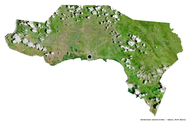 Tvar Westmorelandu Farnosti Jamajky Hlavním Městem Izolovaným Bílém Pozadí Satelitní — Stock fotografie