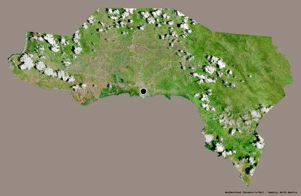 牙买加西莫兰区的形状 其首都以纯色背景隔离 卫星图像 3D渲染 — 图库照片