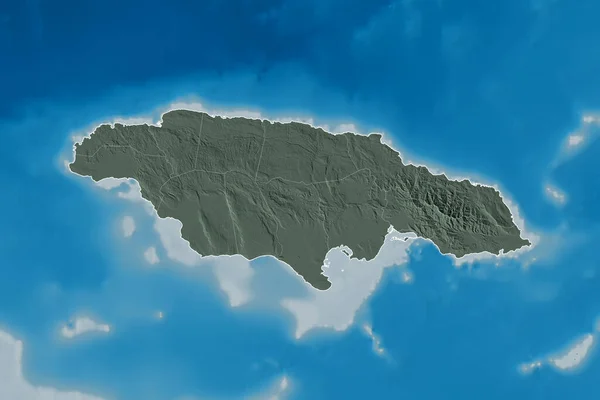 国の概要 国際および地域の国境とジャマイカの拡張領域 色の標高マップ 3Dレンダリング — ストック写真