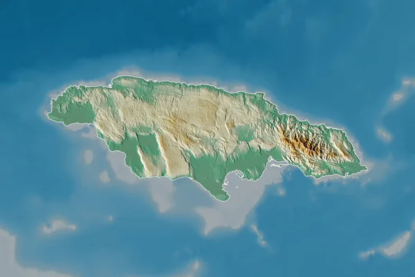 Zona Extinsă Jamaicăi Contur Țară Frontiere Internaționale Regionale Harta Relief — Fotografie, imagine de stoc