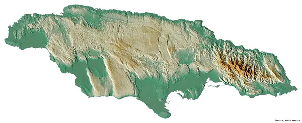 Alakja Jamaica Főváros Elszigetelt Fehér Háttér Topográfiai Domborzati Térkép Renderelés — Stock Fotó