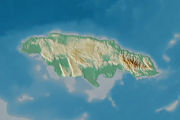 Extended Area Jamaica Topographic Relief Map Rendering — Stock Photo, Image