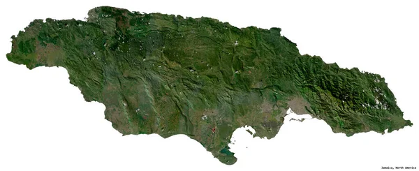 牙买加的形状 其首都被白色背景隔离 卫星图像 3D渲染 — 图库照片
