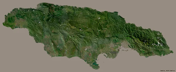Kształt Jamajki Jego Kapitału Izolowane Stałym Tle Kolorów Zdjęcia Satelitarne — Zdjęcie stockowe