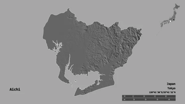 Форма Айті Префектура Японії Столицею Ізольованою Твердому Тлі Масштаб Відстаней — стокове фото